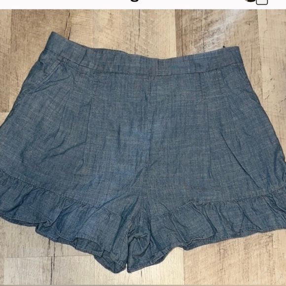 J. Crew High Waist Blue Ruffle Shorts - Picture 2 of 7